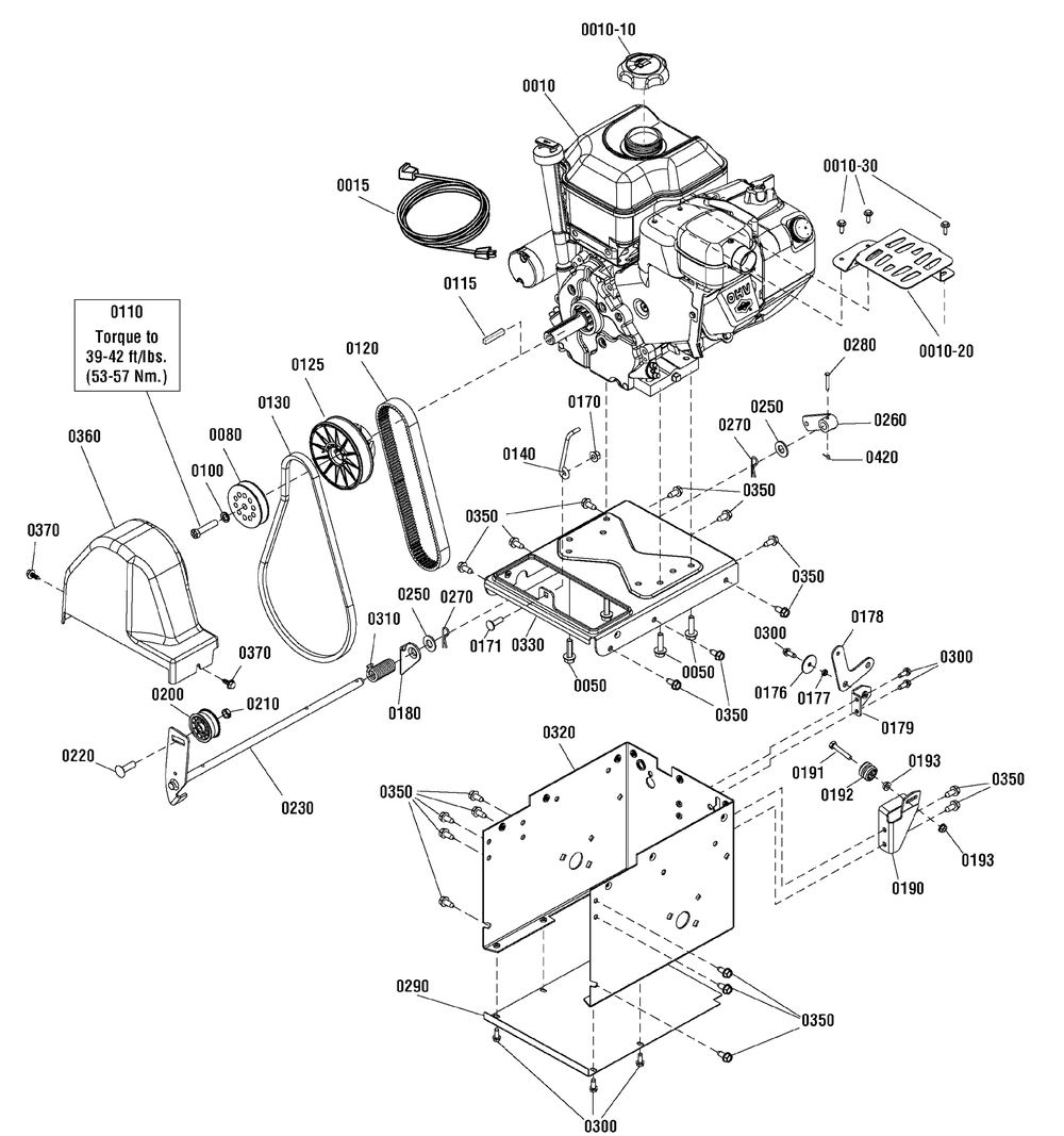 Engine And Frame Group Diagram and Parts List for 1696156-02-1227MS 2016 Briggs and Stratton Snow Blower
